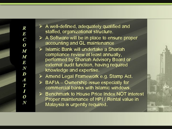 R E C O M M E N D A T I O N