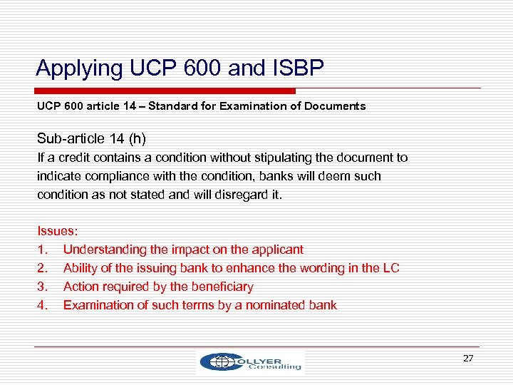 Applying UCP 600 and ISBP UCP 600 article 14 – Standard for Examination of