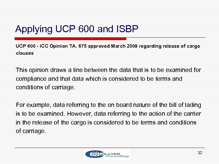 Applying UCP 600 and ISBP UCP 600 - ICC Opinion TA. 675 approved March