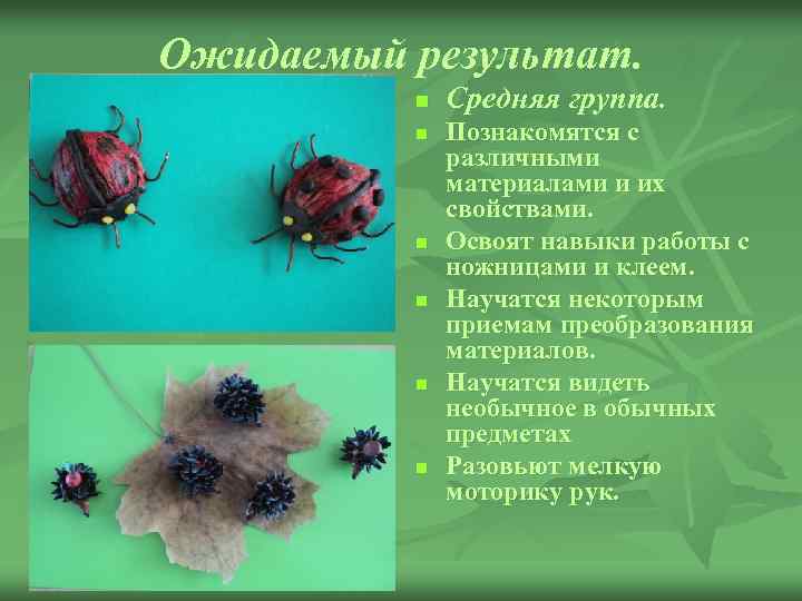 Ожидаемый результат. n n n Средняя группа. Познакомятся с различными материалами и их свойствами.