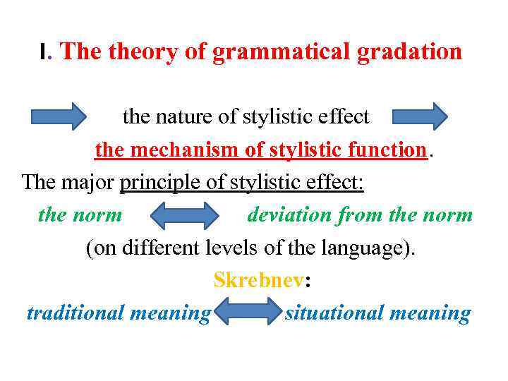 I. The theory of grammatical gradation the nature of stylistic effect the mechanism of