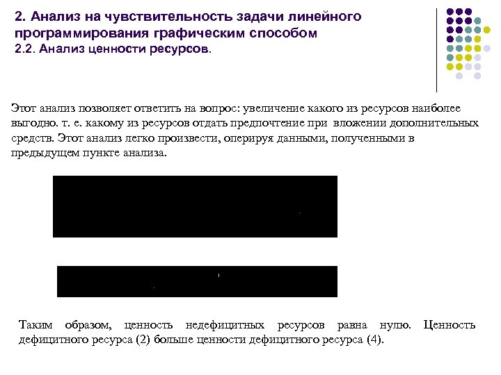 2. Анализ на чувствительность задачи линейного программирования графическим способом 2. 2. Анализ ценности ресурсов.