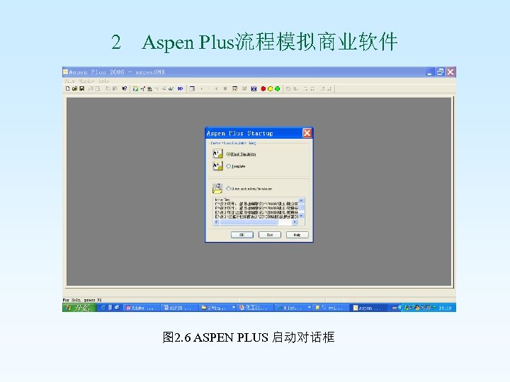 2 Aspen Plus流程模拟商业软件 图 2. 6 ASPEN PLUS 启动对话框 