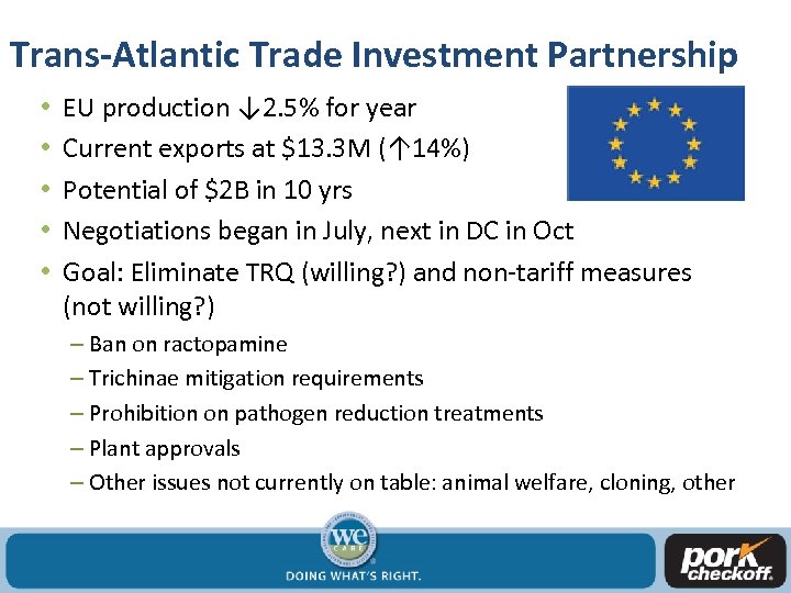 Trans-Atlantic Trade Investment Partnership • • • EU production ↓ 2. 5% for year