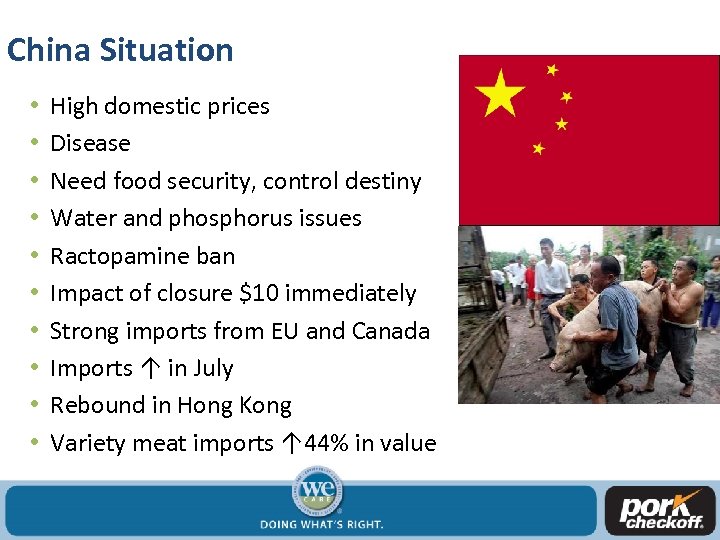China Situation • • • High domestic prices Disease Need food security, control destiny