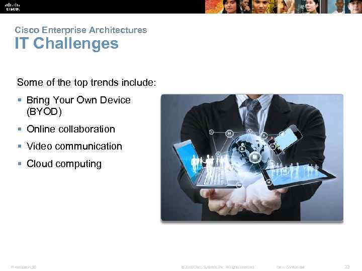 Cisco Enterprise Architectures IT Challenges Some of the top trends include: § Bring Your