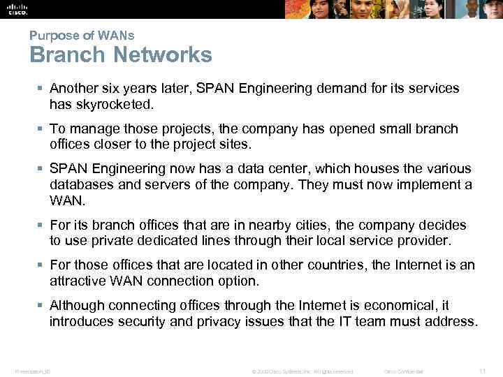 Purpose of WANs Branch Networks § Another six years later, SPAN Engineering demand for