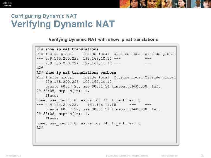 Configuring Dynamic NAT Verifying Dynamic NAT Presentation_ID © 2008 Cisco Systems, Inc. All rights