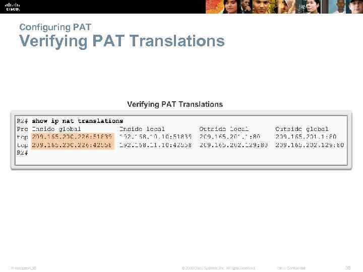 Configuring PAT Verifying PAT Translations Presentation_ID © 2008 Cisco Systems, Inc. All rights reserved.