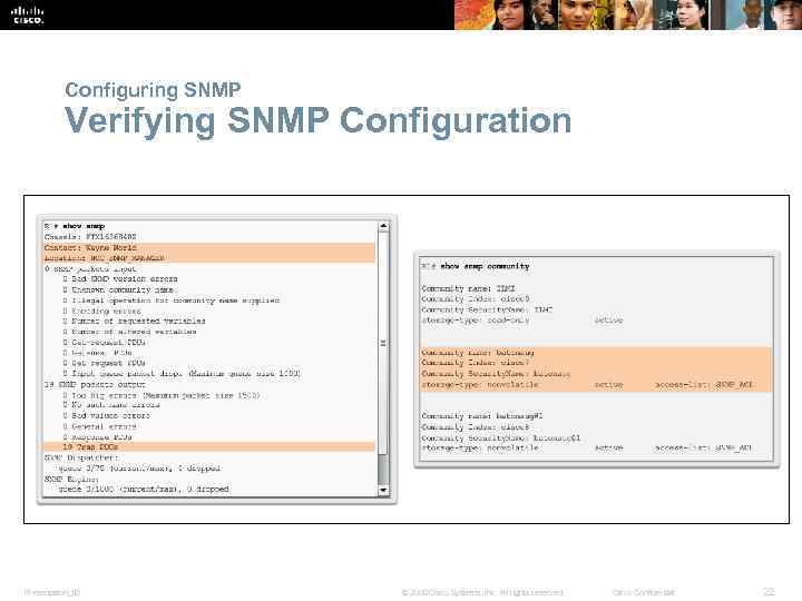 Configuring SNMP Verifying SNMP Configuration Presentation_ID © 2008 Cisco Systems, Inc. All rights reserved.