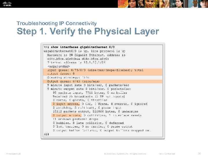 Troubleshooting IP Connectivity Step 1. Verify the Physical Layer Presentation_ID © 2008 Cisco Systems,