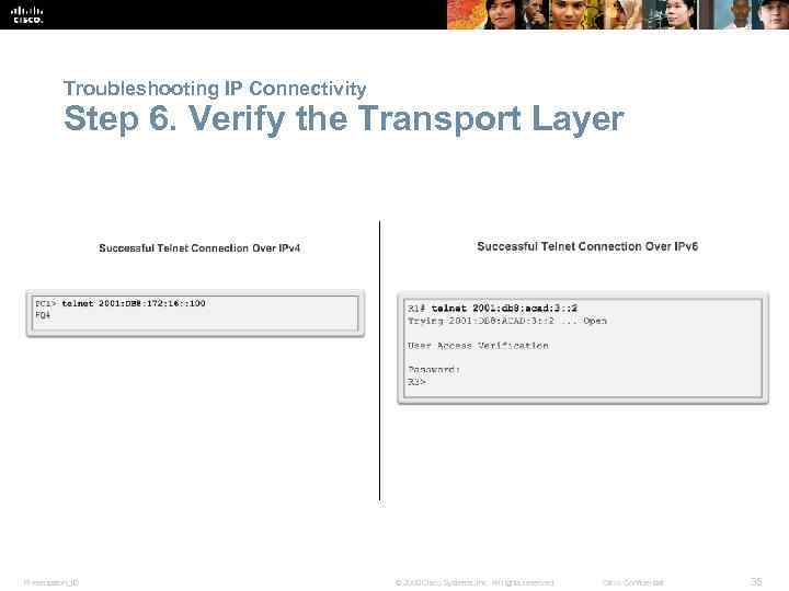 Troubleshooting IP Connectivity Step 6. Verify the Transport Layer Presentation_ID © 2008 Cisco Systems,