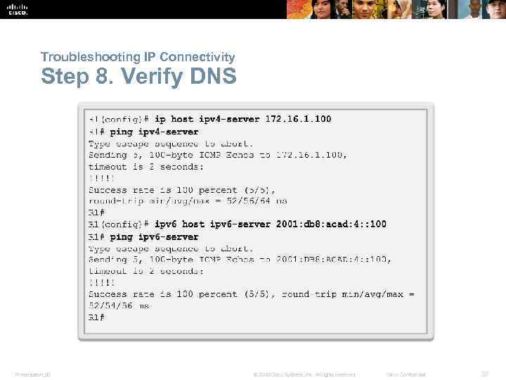 Troubleshooting IP Connectivity Step 8. Verify DNS Presentation_ID © 2008 Cisco Systems, Inc. All