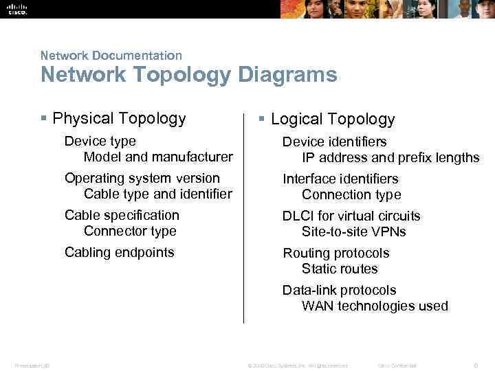 Network Documentation Network Topology Diagrams § Physical Topology § Logical Topology Device type Model