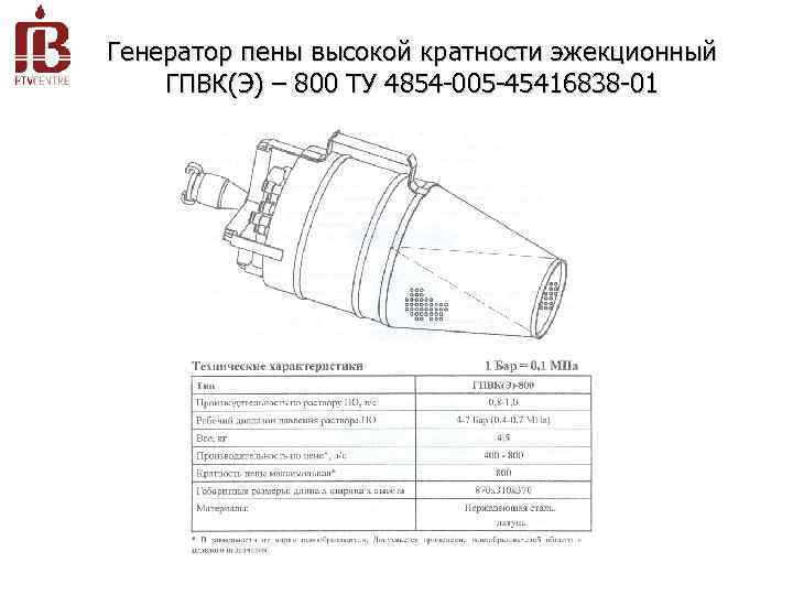 Генератор пены высокой кратности эжекционный ГПВК(Э) – 800 ТУ 4854 -005 -45416838 -01 