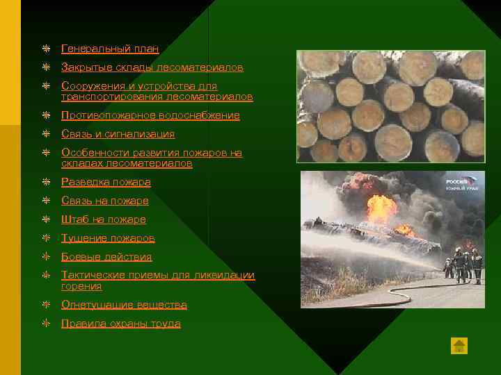 Генеральный план Закрытые склады лесоматериалов Сооружения и устройства для транспортирования лесоматериалов Противопожарное водоснабжение Связь