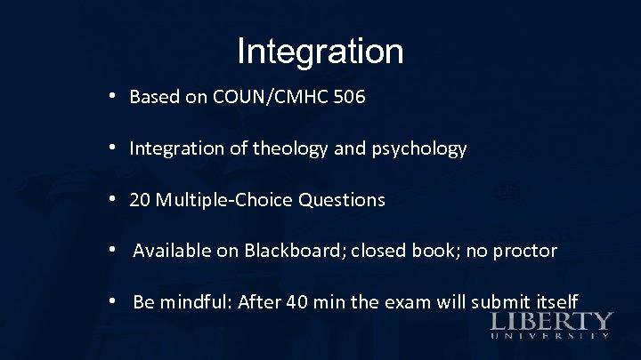 Integration • Based on COUN/CMHC 506 • Integration of theology and psychology • 20