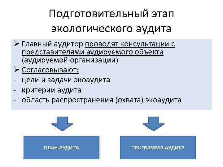 Подготовительный этап экологического аудита Ø Главный аудитор проводят консультации с представителями аудируемого объекта (аудируемой