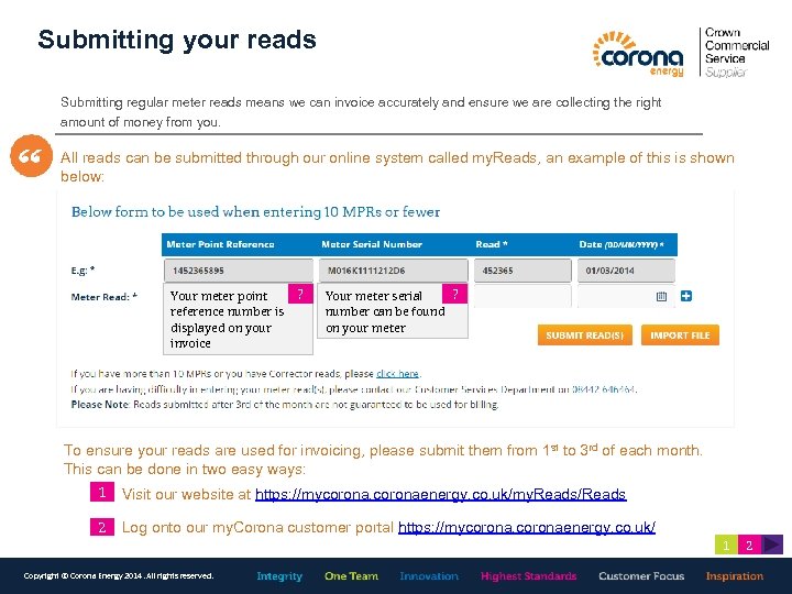 Submitting your reads Submitting regular meter reads means we can invoice accurately and ensure