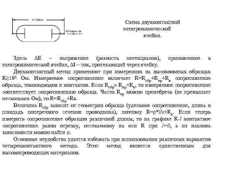 Схема двухконтактной электрохимичнской ячейки. Здесь ΔE – напряжение (разность потенциалов), приложенное к электрохимической ячейке,