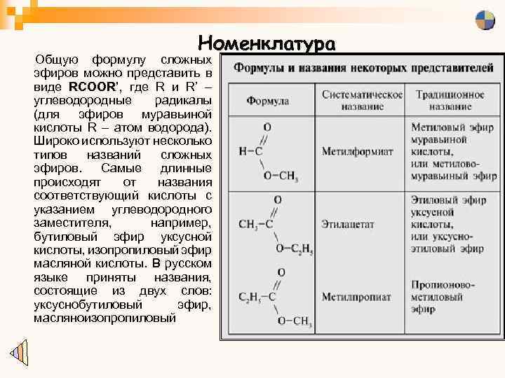 Номенклатура Общую формулу сложных эфиров можно представить в виде RCOOR’, где R и R’