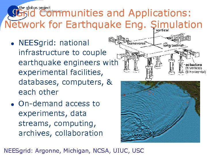 Grid Communities and Applications: Network for Earthquake Eng. Simulation l l NEESgrid: national infrastructure