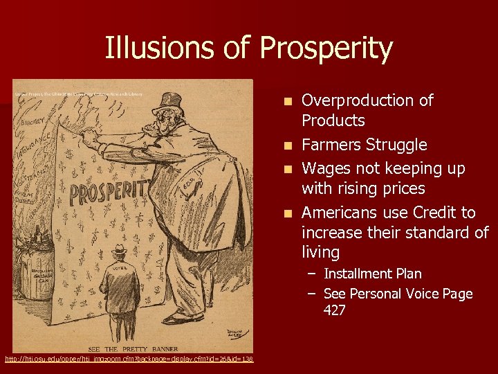 Illusions of Prosperity n n Overproduction of Products Farmers Struggle Wages not keeping up