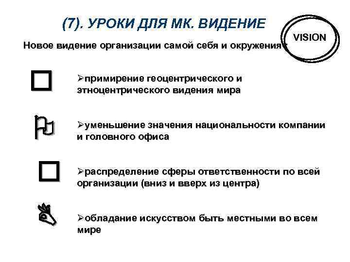  (7). УРОКИ ДЛЯ МК. ВИДЕНИЕ Новое видение организации самой себя и окружения :