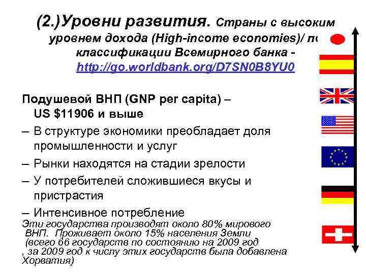 (2. )Уровни развития. Страны с высоким уровнем дохода (High-income economies)/ по классификации Всемирного банка