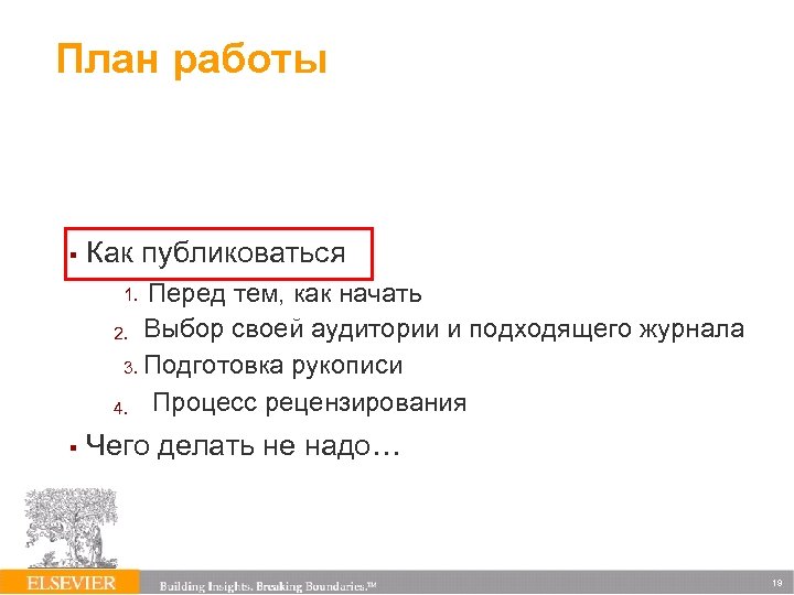 План работы Как публиковаться Перед тем, как начать 2. Выбор своей аудитории и подходящего