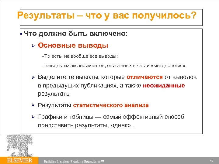 Результаты – что у вас получилось? Что должно быть включено: Основные выводы – То