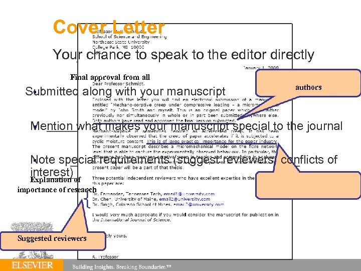 Cover Letter Your chance to speak to the editor directly Final approval from all