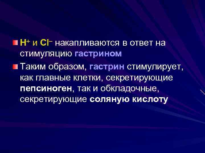 Н и Cl накапливаются в ответ на стимуляцию гастрином Таким образом, гастрин стимулирует, как