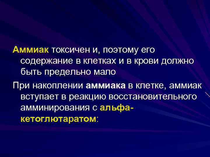 Аммиак токсичен и, поэтому его содержание в клетках и в крови должно быть предельно