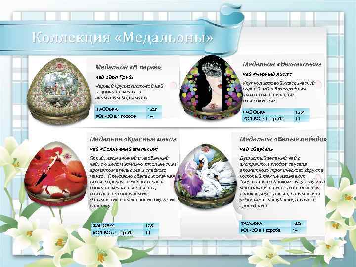 Коллекция «Медальоны» Медальон «В парке» Медальон «Незнакомка» чай «Черный лист» чай «Эрл Грей» Черный