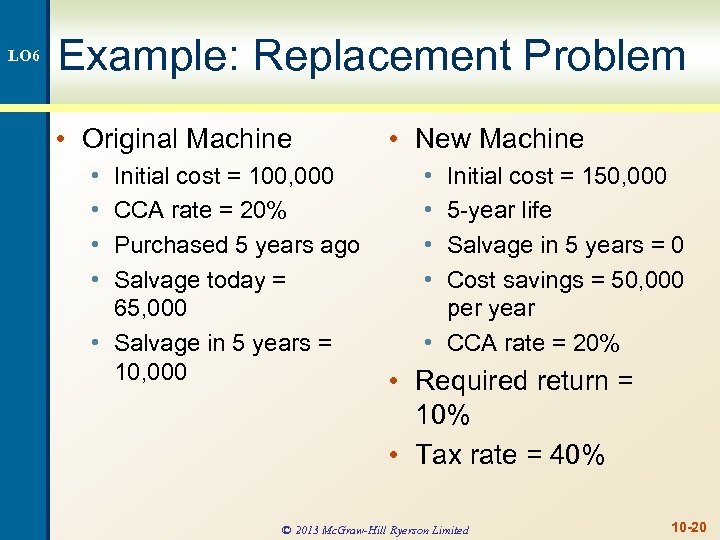 LO 6 Example: Replacement Problem • Original Machine • • Initial cost = 100,