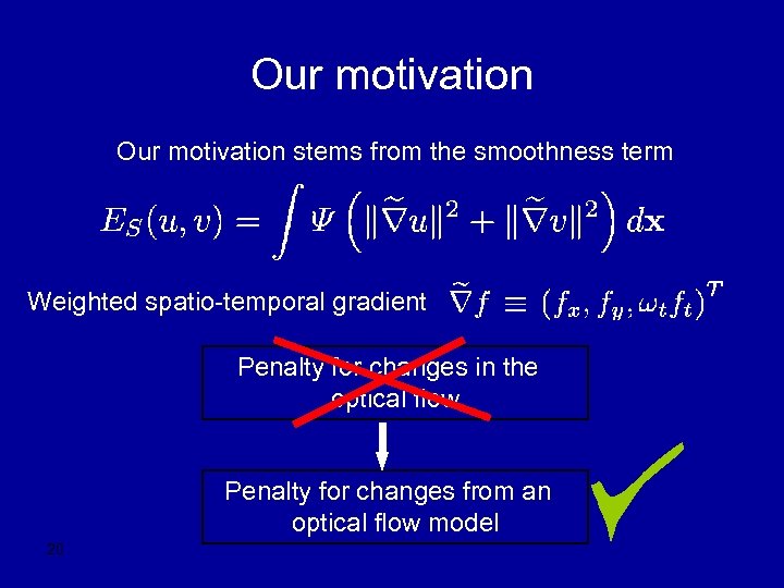 Our motivation stems from the smoothness term Weighted spatio-temporal gradient Penalty for changes in