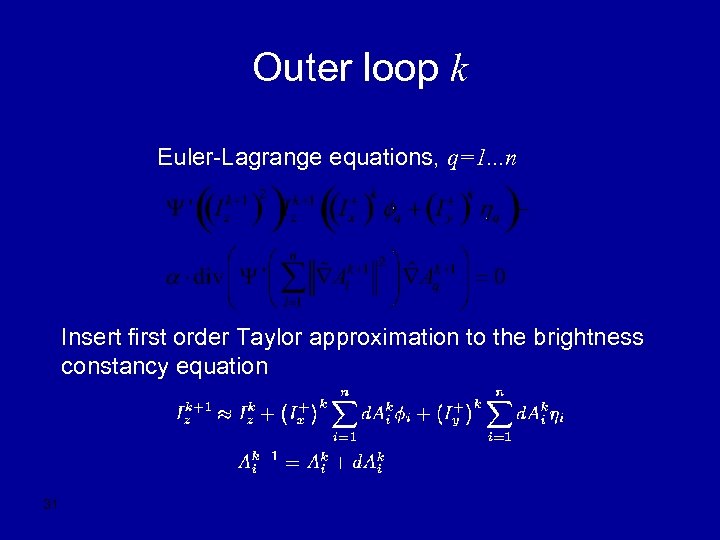 Outer loop k Euler-Lagrange equations, q=1. . . n Insert first order Taylor approximation