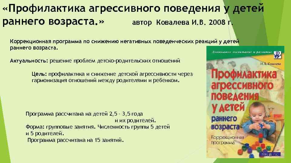  «Профилактика агрессивного поведения у детей раннего возраста. » автор Ковалева И. В. 2008