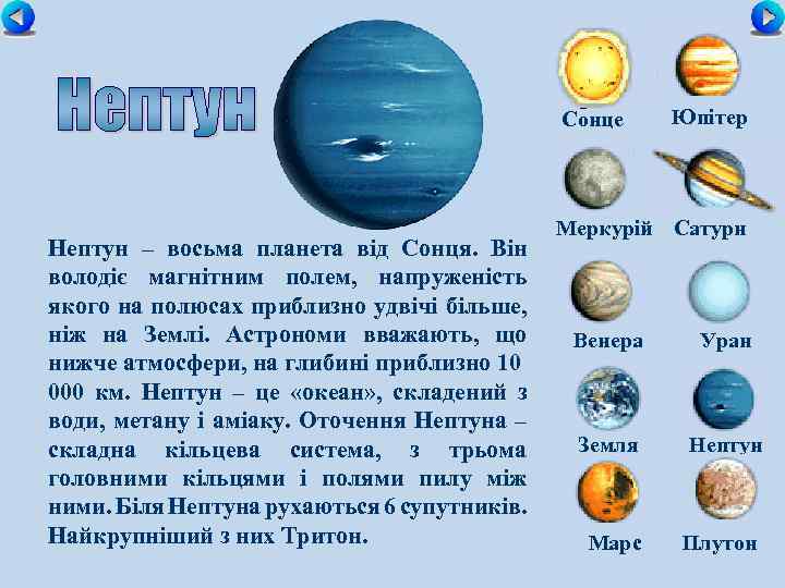 Сонце Нептун – восьма планета від Сонця. Він володіє магнітним полем, напруженість якого на