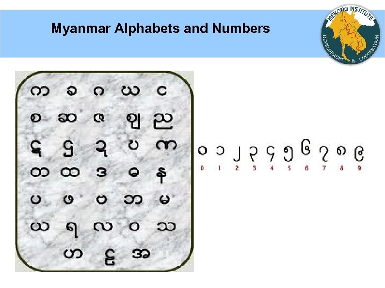 Myanmar Alphabets and Numbers 