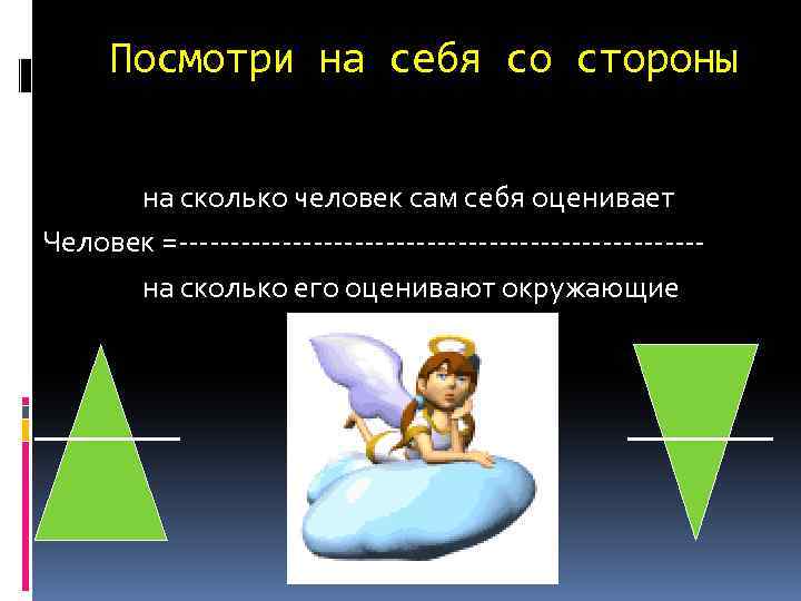 Посмотри на себя со стороны на сколько человек сам себя оценивает Человек =-------------------------на сколько