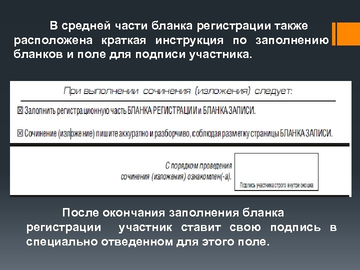 В средней части бланка регистрации также расположена краткая инструкция по заполнению бланков и поле