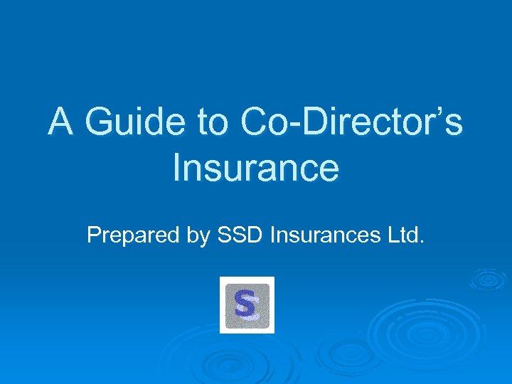 A Guide to Co-Director’s Insurance Prepared by SSD Insurances Ltd. 