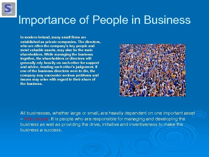 Importance of People in Business In modern Ireland, many small firms are established as