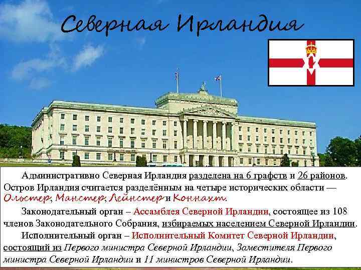 Северная Ирландия Административно Северная Ирландия разделена на 6 графств и 26 районов. Остров Ирландия