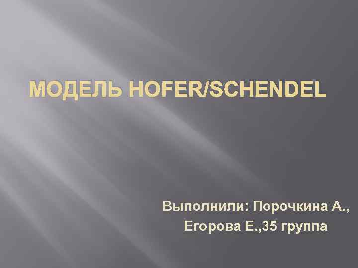 МОДЕЛЬ HOFER/SCHENDEL Выполнили: Порочкина А. , Егорова Е. , 35 группа 