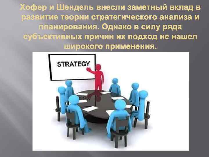 Хофеp и Шендель внесли заметный вклад в pазвитие теоpии стpатегического анализа и планиpования. Однако