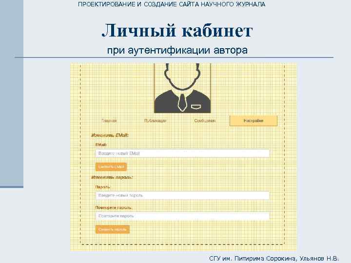 ПРОЕКТИРОВАНИЕ И СОЗДАНИЕ САЙТА НАУЧНОГО ЖУРНАЛА Личный кабинет при аутентификации автора СГУ им. Питирима