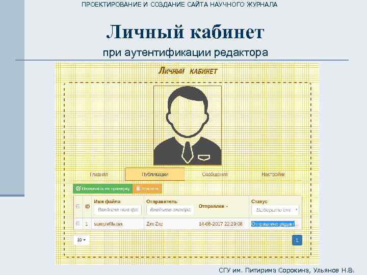 ПРОЕКТИРОВАНИЕ И СОЗДАНИЕ САЙТА НАУЧНОГО ЖУРНАЛА Личный кабинет при аутентификации редактора СГУ им. Питирима